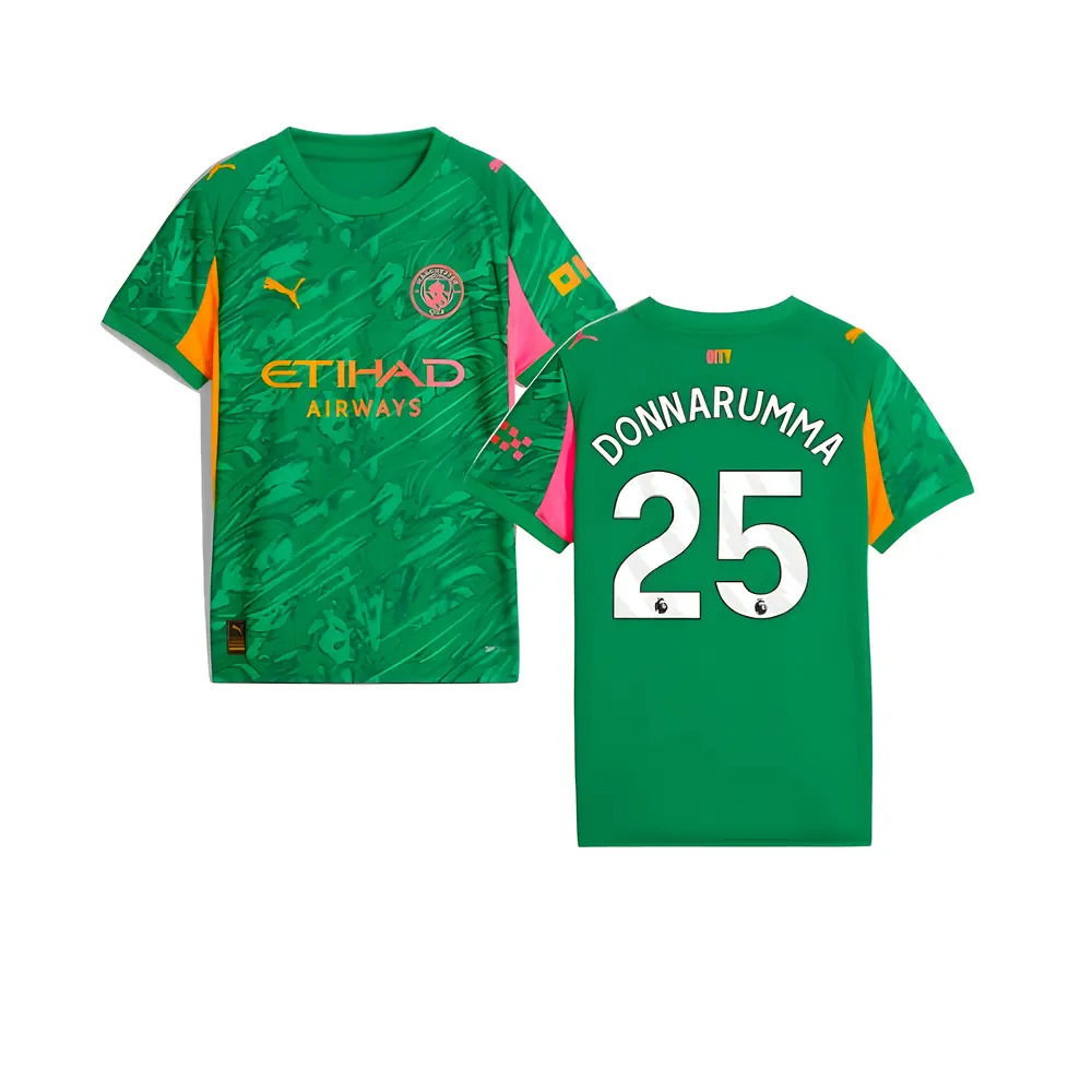 2025-2026 Man City Goalkeeper Away Shirt (Green) - Kids (Donnarumma 25)