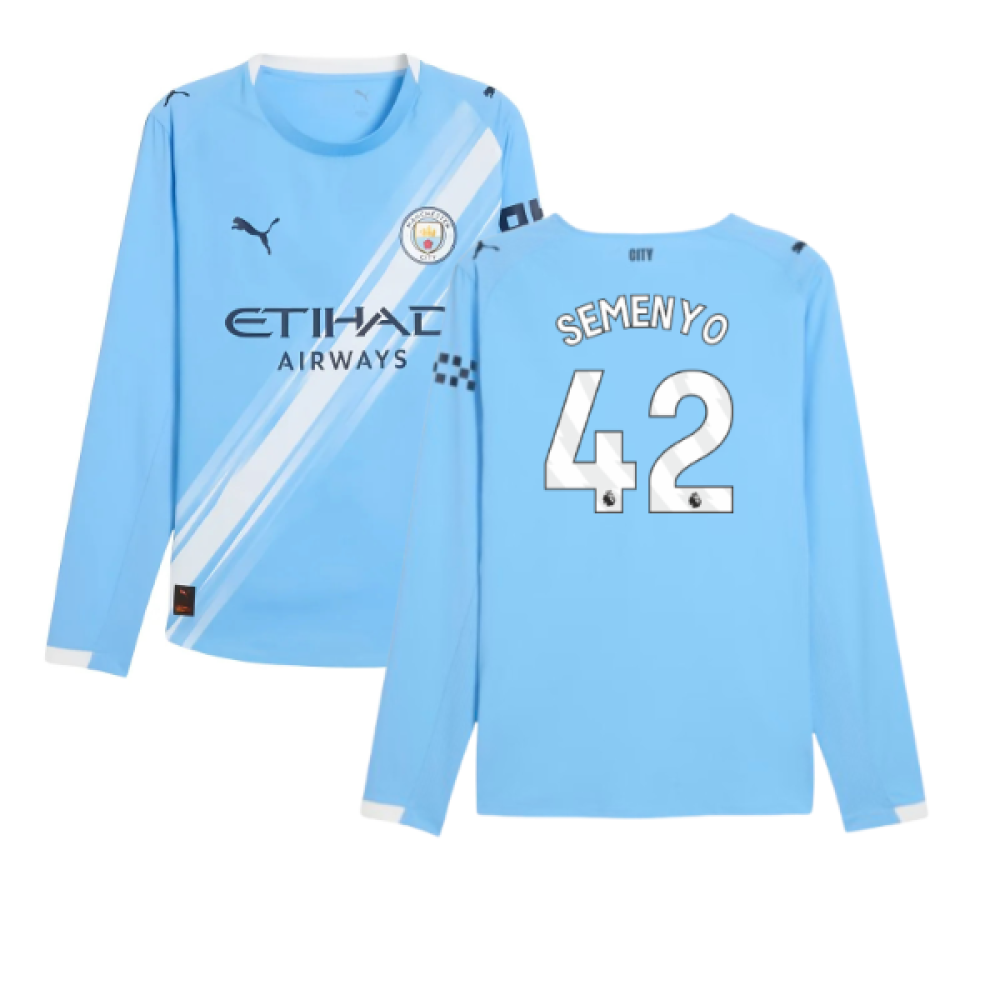 2025-2026 Man City Authentic Long Sleeve Home Shirt (Semenyo 42)