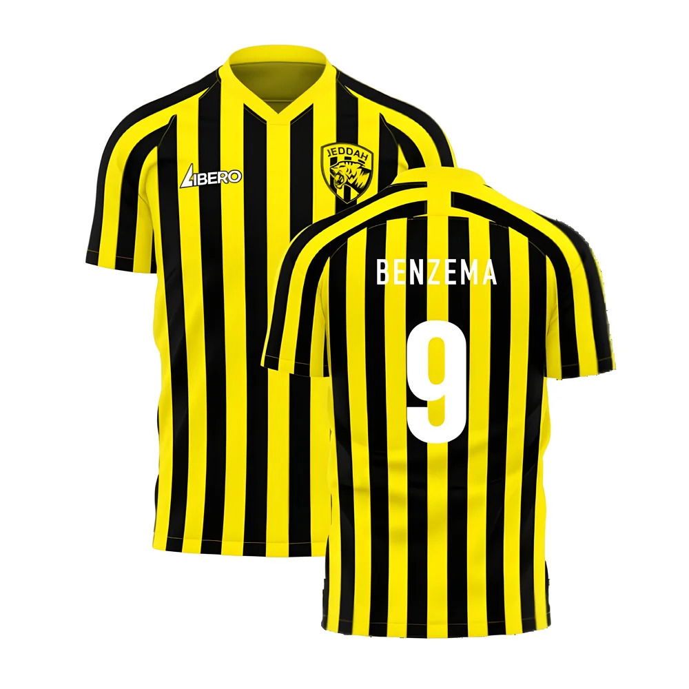 Al-Ittihad 2025-2026 Stripe Home Concept Football Kit (Libero) (Benzema 9)