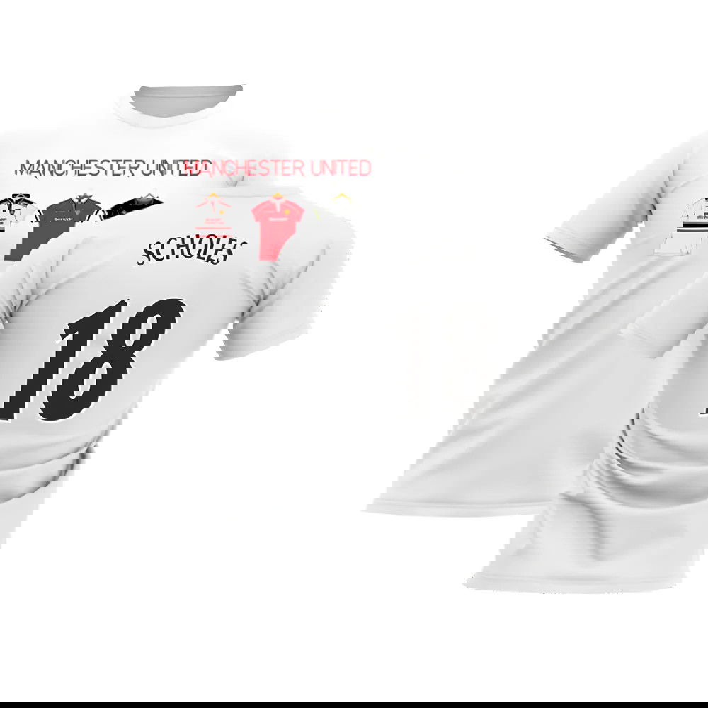 Manchester United 1998-1999 Retro Shirt T-shirt - Text (White) (Scholes 18)
