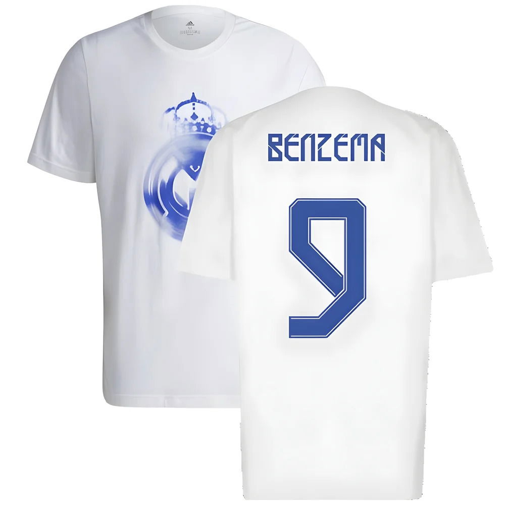 Real Madrid 2021-2022 Training Tee (White-Blue) (BENZEMA 9)