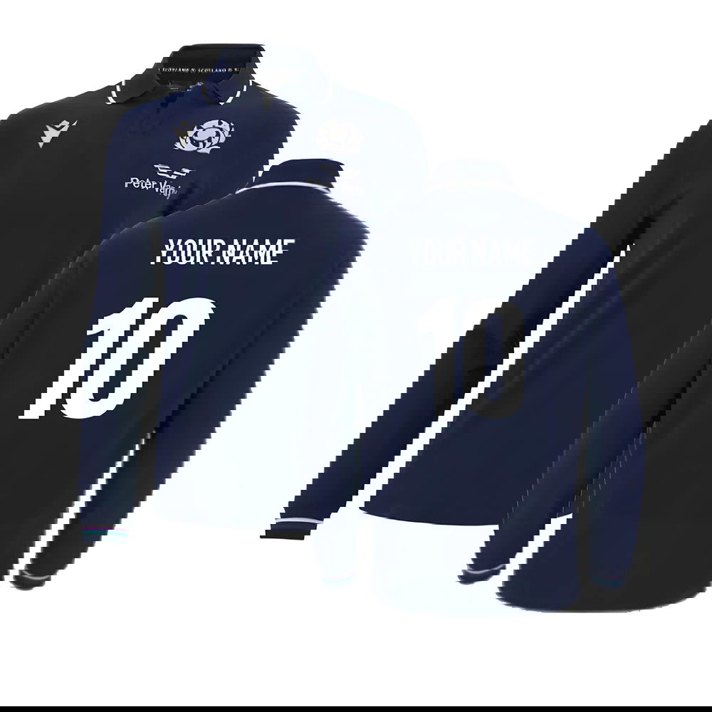 2023-2024 Scotland Home Long Sleeve Cotton Rugby Shirt (Your Name)