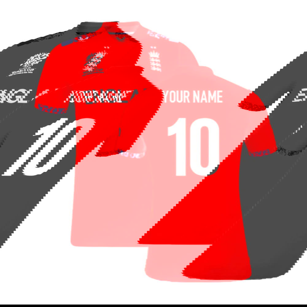 2024 England Cricket T20 Replica S/S T-Shirt - World Cup (Red) (Ladies) (Your Name)