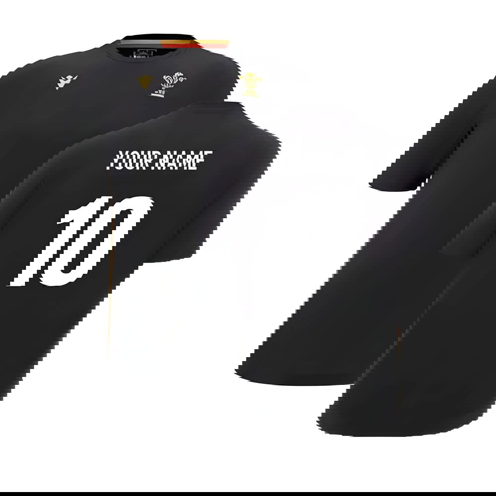 2024-2025 Wales Rugby Travel Cotton T-Shirt (Black) (Your Name)