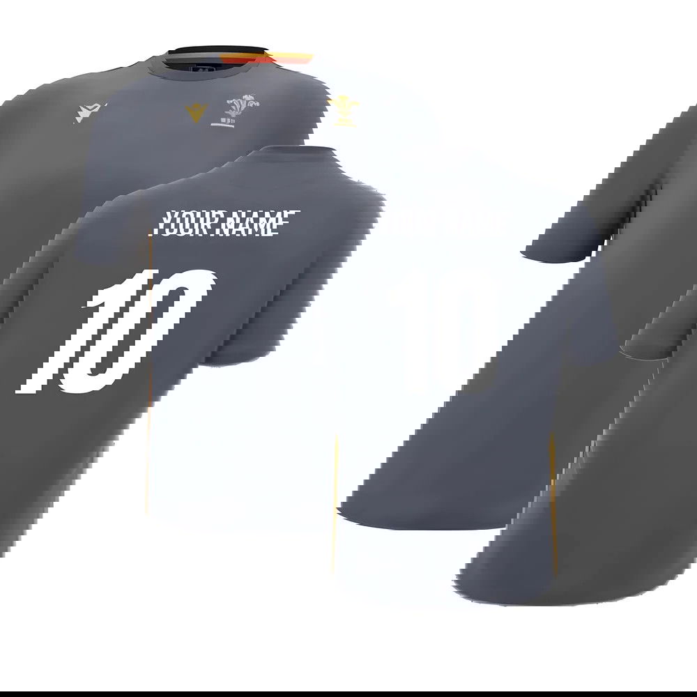 2024-2025 Wales Rugby Travel Cotton T-Shirt (Anthracite) - Kids (Your Name)