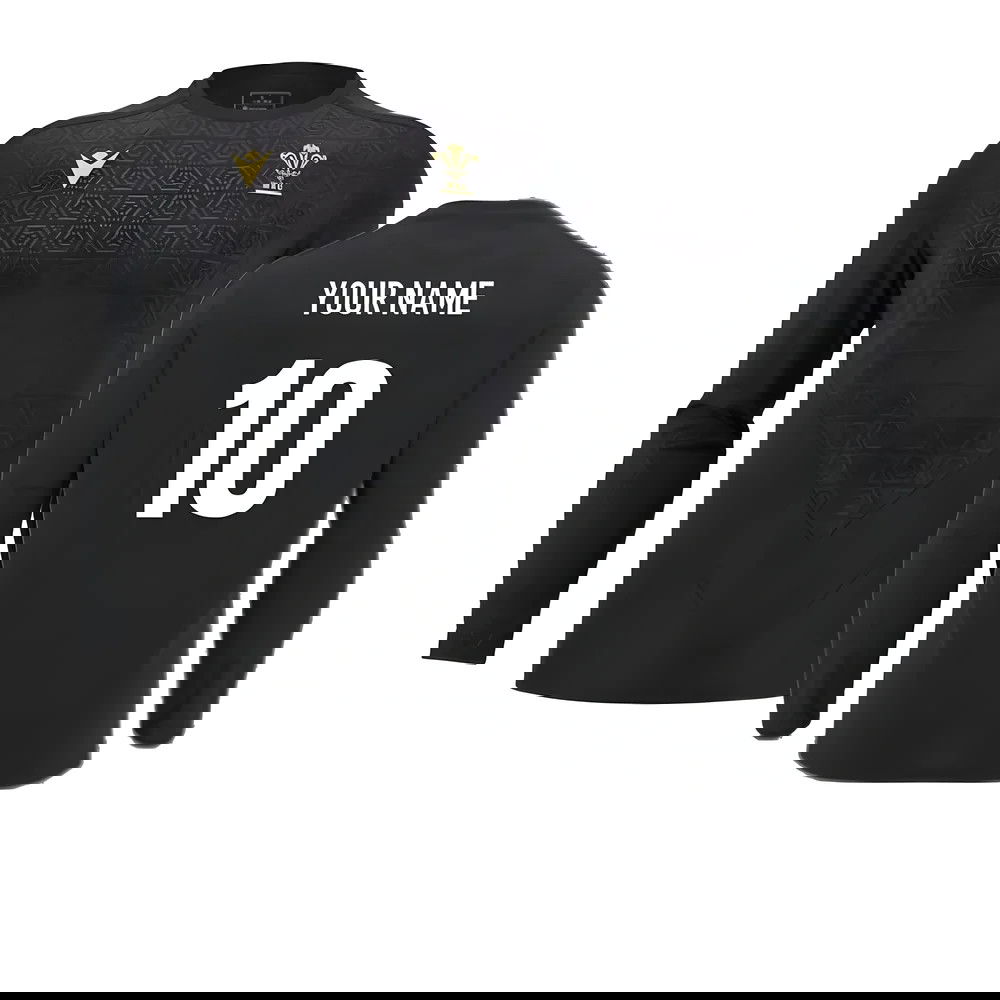 2024-2025 Wales Rugby LS Poly Training Shirt (Black) (Your Name)