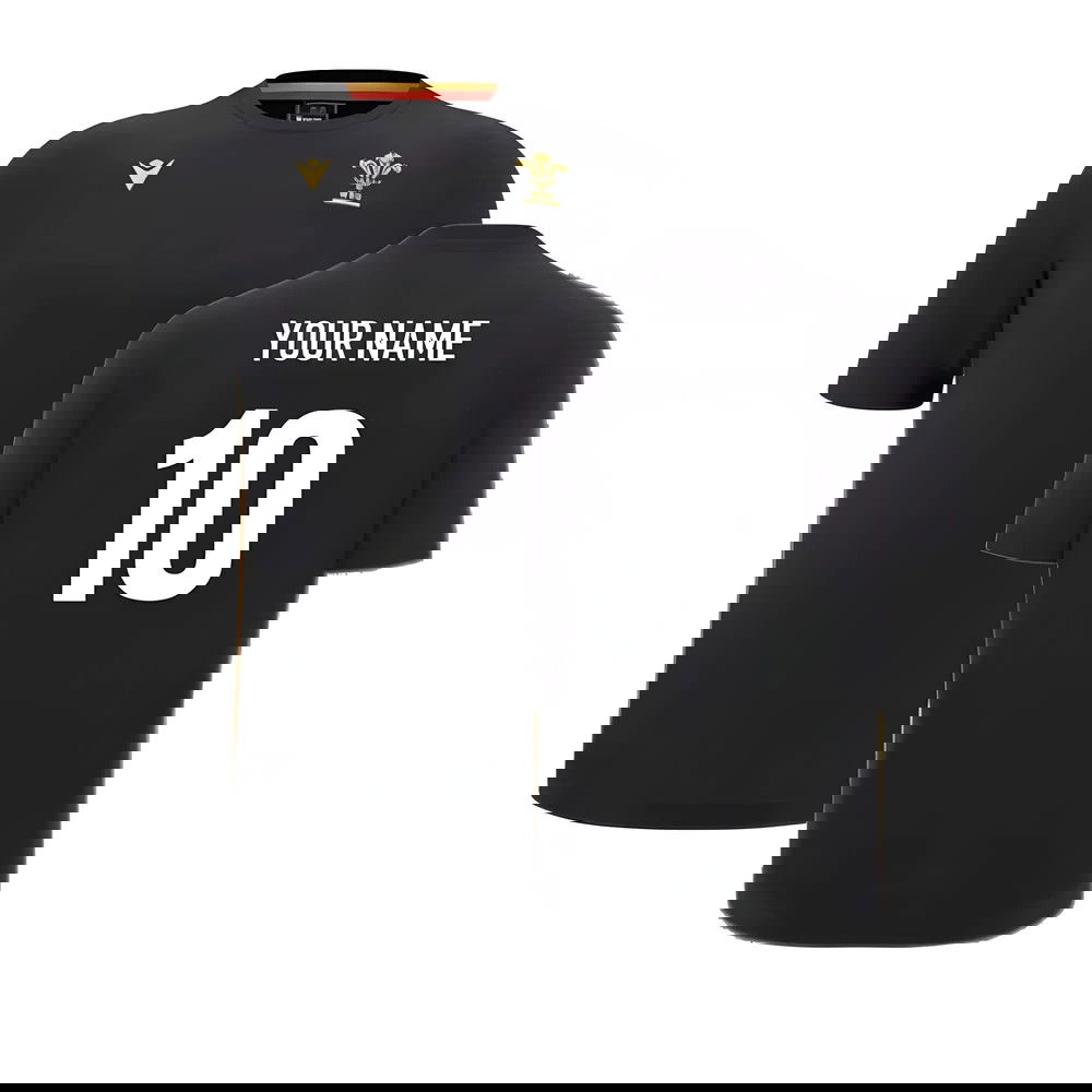 2024-2025 Wales Rugby Travel Cotton T-Shirt (Black) - Kids (Your Name)