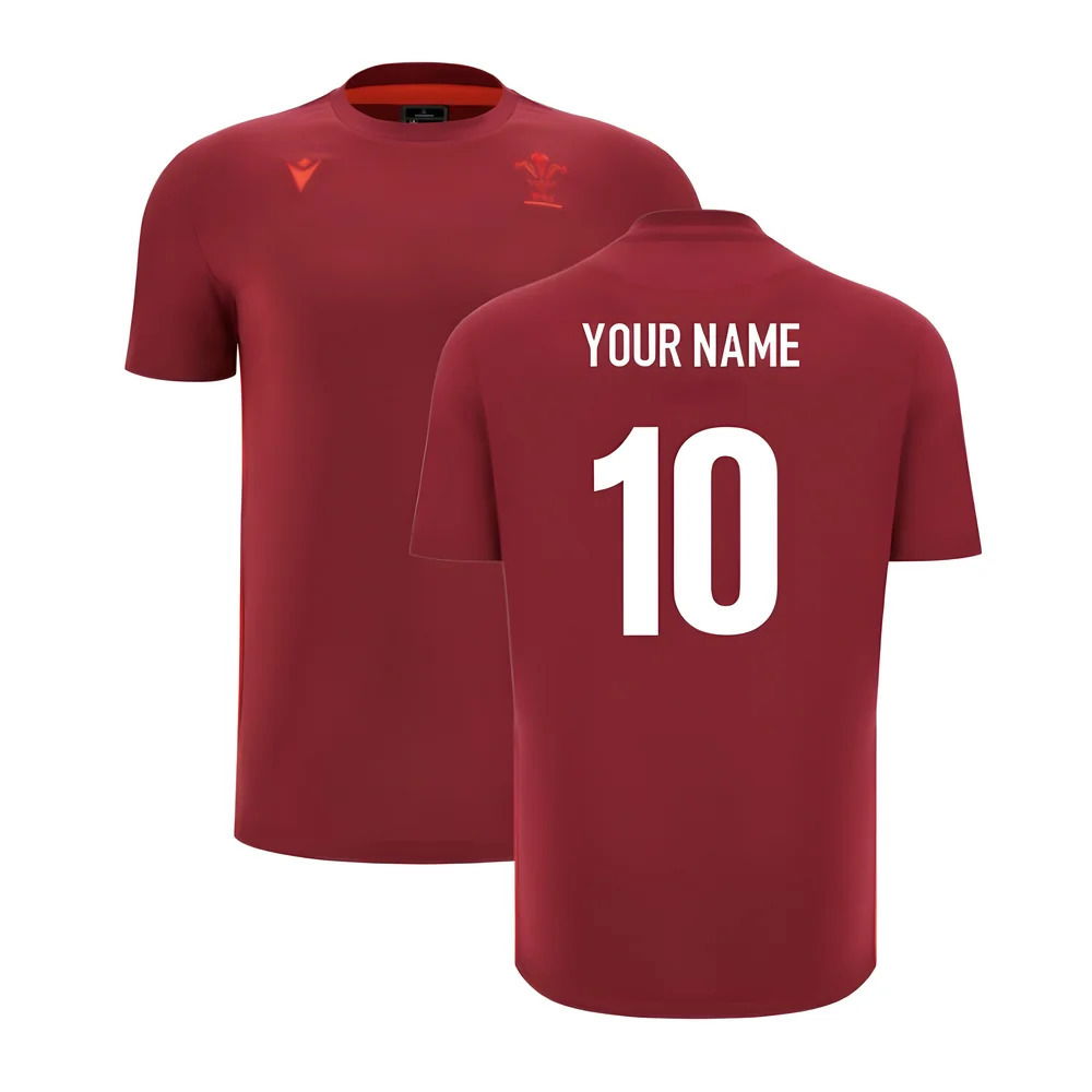 2025-2026 Wales WRU Rugby Travel Cotton Tee (Deep Red) (Your Name)