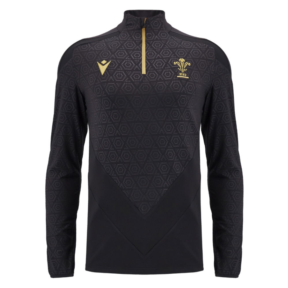 2024-2025 Wales WRU Rugby 1/4 Zip Training Top (Black) - Kids