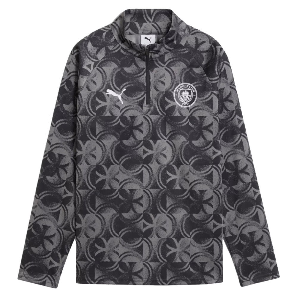 2025-2026 Man City Warm Up 1/4 Zip Top (Black) - Kids