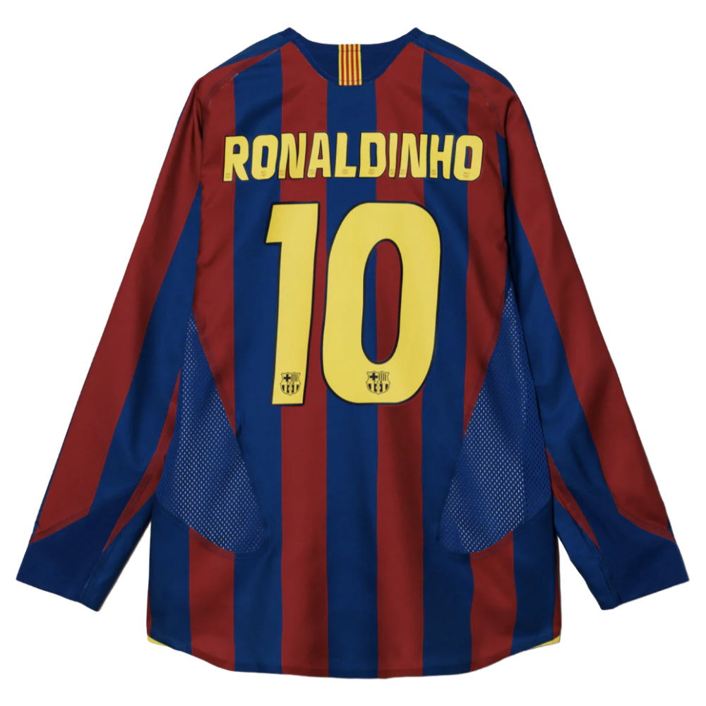 2005-2006 Barcelona T90 Reissue LS Home Shirt (Ronaldinho 10)