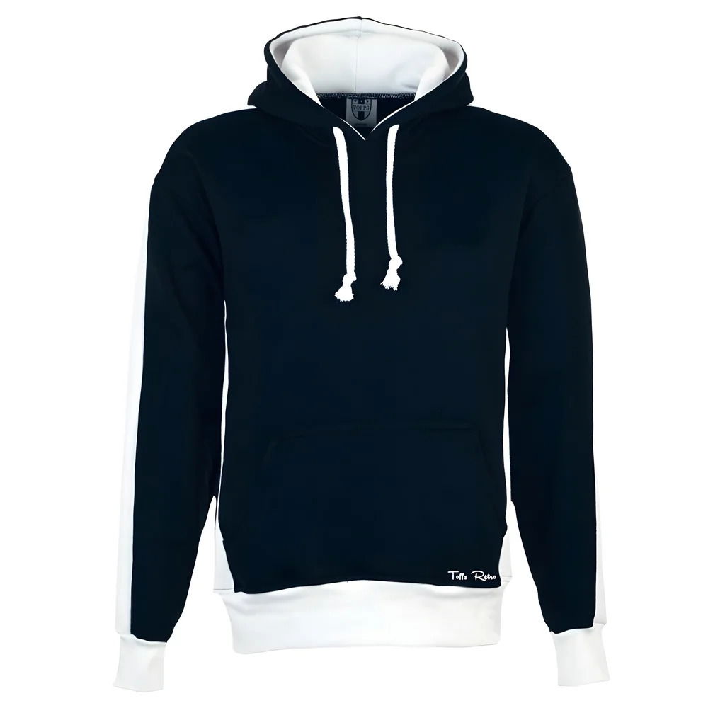 Toffs Retro Black Hoodie - White Sleeve Panels.