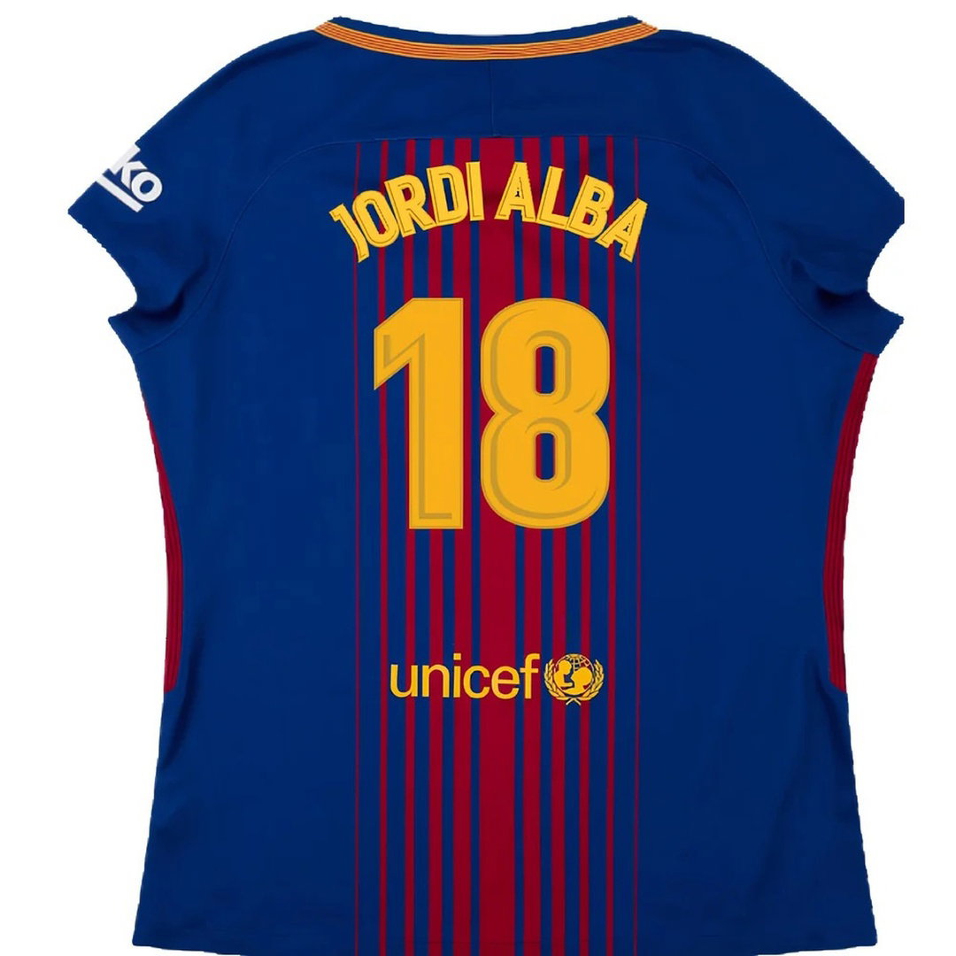Barcelona 2017-18 Home Shirt (Womens) (XL) (Mint) (Jordi Alba 18)