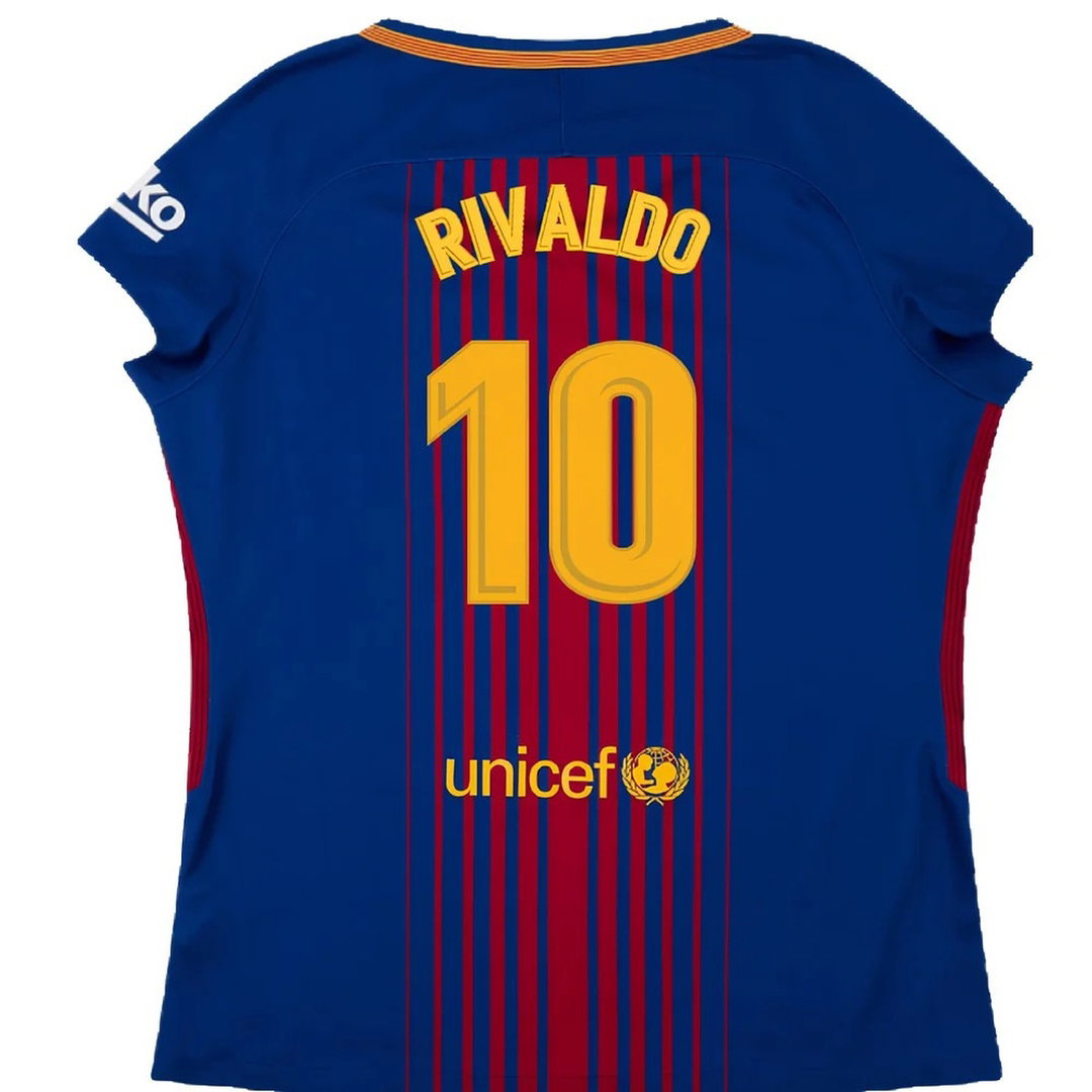 Barcelona 2017-18 Home Shirt (Womens) (XL) (Mint) (Rivaldo 10)
