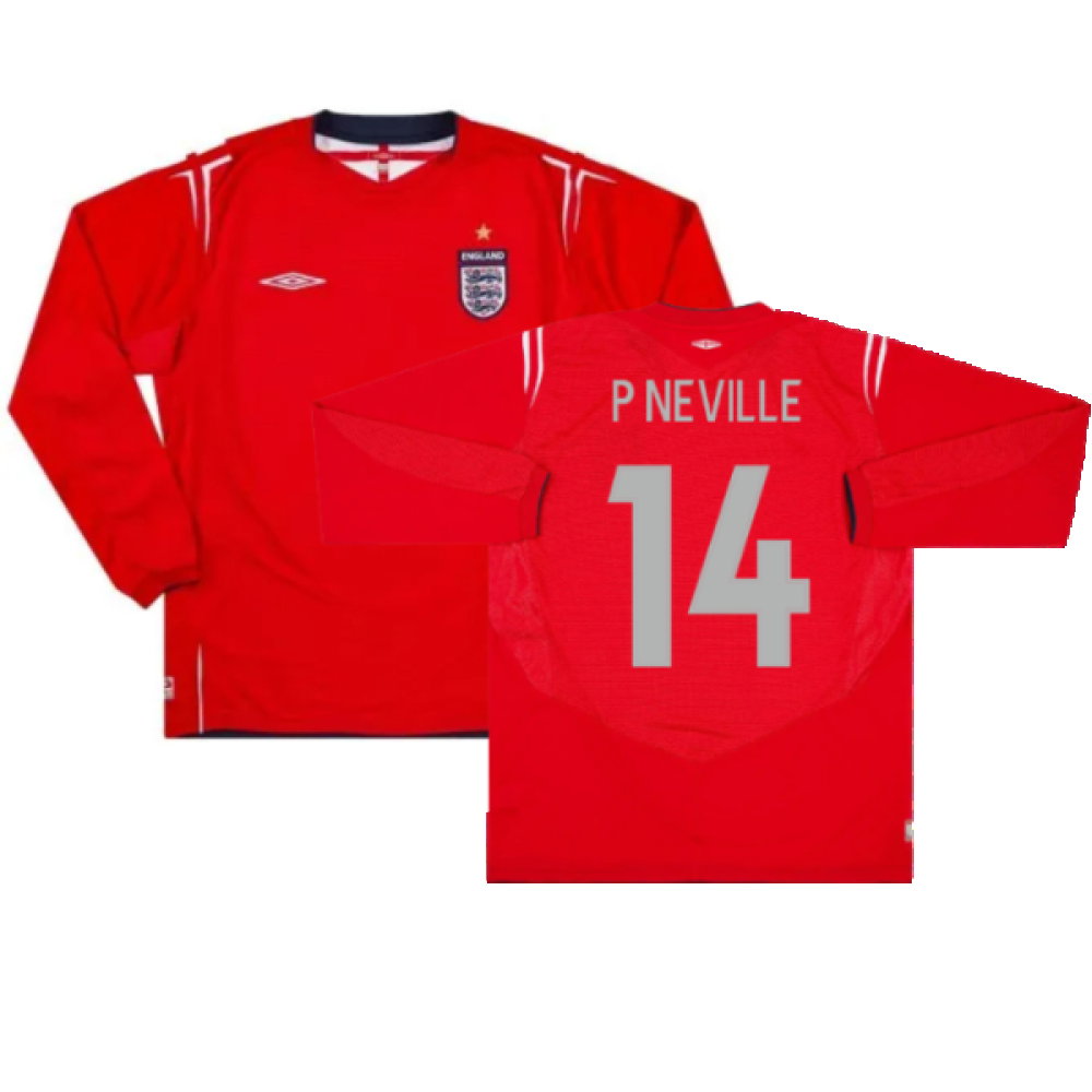 England 2004-06 Away Long Sleeve Shirt (Very Good) (P Neville 14)