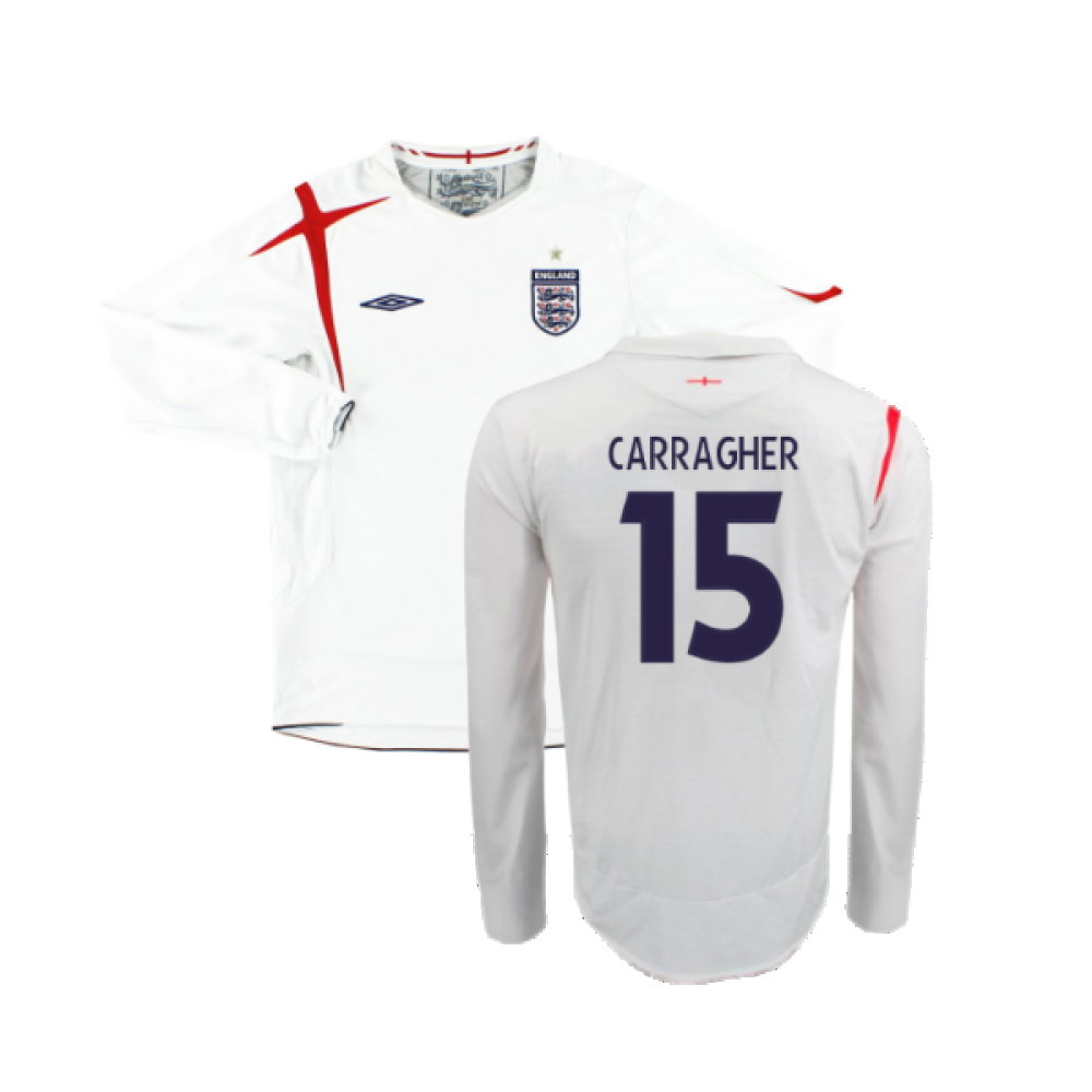 England 2005-07 Home Long Sleeve Shirt (XL) (Very Good) (CARRAGHER 15)